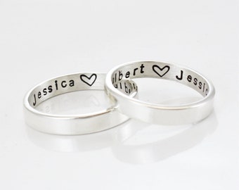 Couple's Rings - Mother Daughter Rings - Made of Sterling Silver - Custom Inside Engraving - Thin Bands - Minimal Style -  Set of Two Rings