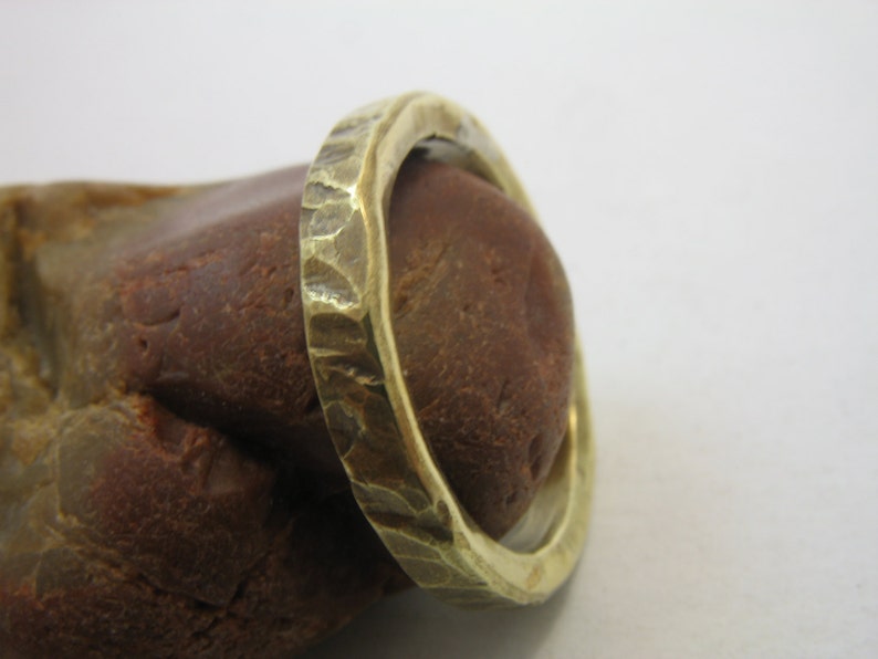 Gold Hammered Ring Men's Band Handmade Band Wedding Ring Custom Inside with date/ words Oxidized Rustic Ring Ring for men image 2