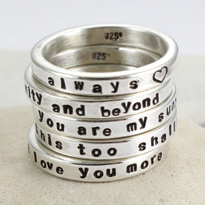 Personalized Sterling Silver Ring - Tiny Ring -Couple's Ring- Wedding Band - Hand Stamped - Engraved - Personalized Gift - Stack ring