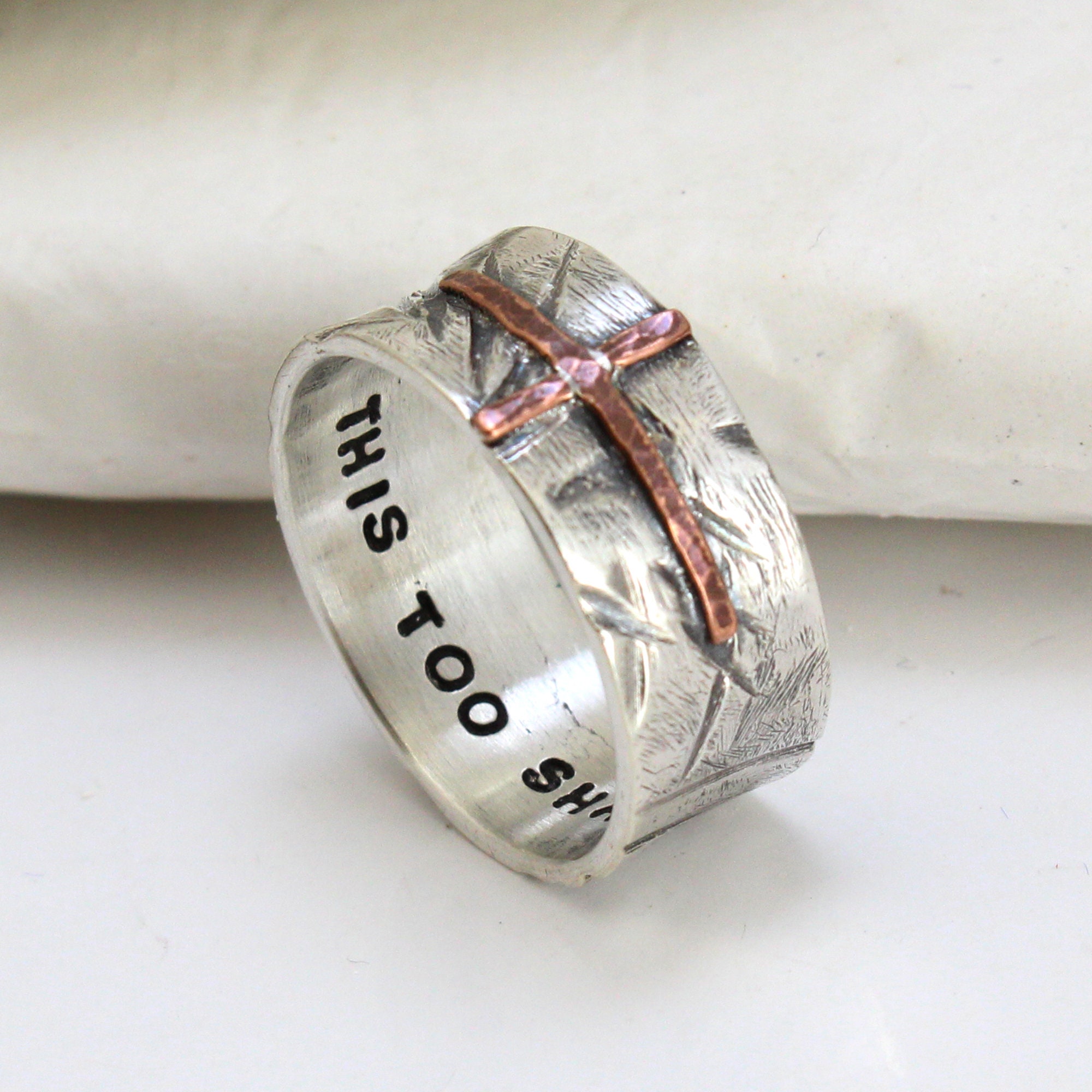 Silver Cross Ring Hammered Men's Band Wide Ring for Etsy