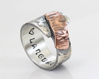 Zilveren ring voor mannen en vrouwen-handgemaakte-gehamerd-geoxideerde zilveren ring-Custom Inside-unieke zilveren band-trouwring