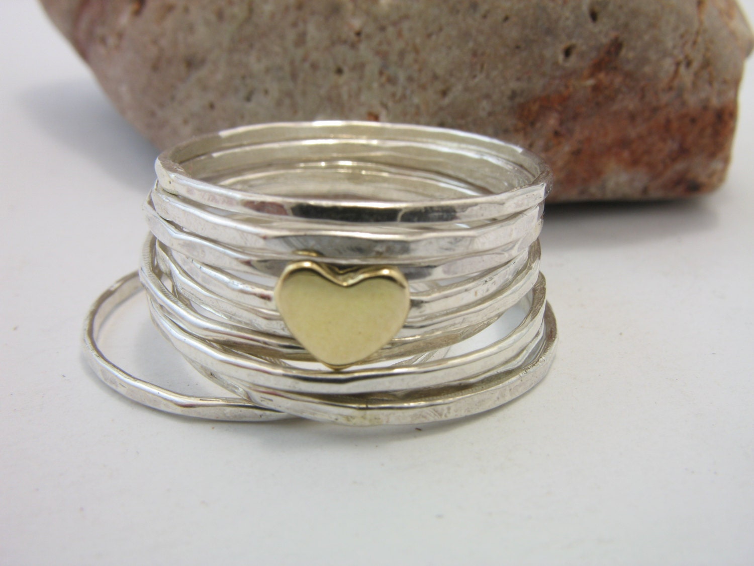 Set Di Anelli Impilabili In Argento Sterling Fatti A Mano - Fedi Nuziali Importanti - Italia - Foto 5