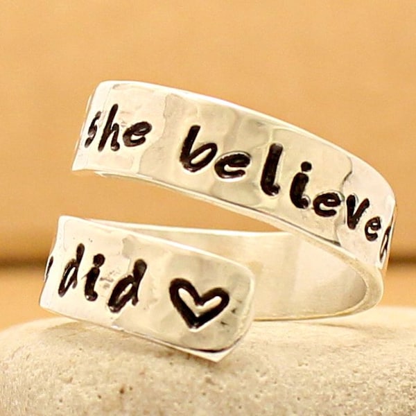 She Believed She Could So She Did - Adjustable Personalized Ring - Sterling Silver -Hand Stamped - Inspirational Jewelry - Graduation Ring