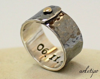 Schwarz oxidierter Ring - Personalisiert - Sterling Silber Ring - Herren / Damen Band - Handgemacht - Gehämmert - Individuell