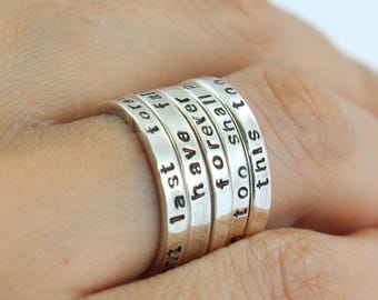 Personalized Sterling Silver Ring - Couples Ring- Anniversary Band - Hand Stamped - Engraved - Personalized Gift - Stack ring