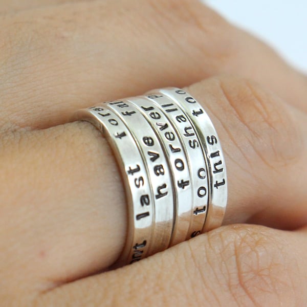 Personalized Sterling Silver Ring - Couples Ring- Anniversary Band - Hand Stamped - Engraved - Personalized Gift - Stack ring