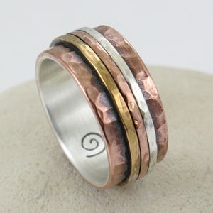 Rose Gold Ring -Handmade - Hammered -  Personalized - Couples Ring - Wedding Ring - Engagement Ring - Made of Sterling Silver and Copper