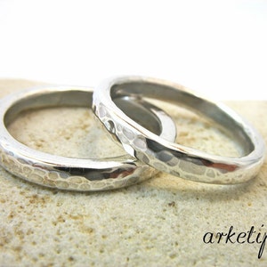 Handmade Sterling Silver Bands - Wedding Ring Set - Couple Ring - Set of two Handmade Bands
