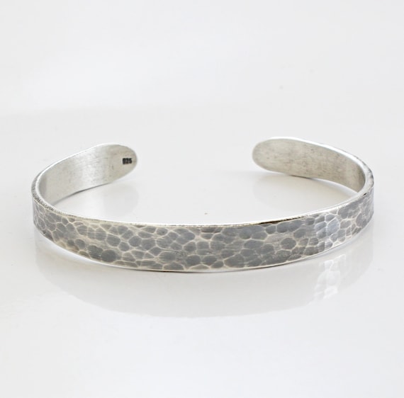Sterling Silver Cuff Bracelet- Men's Cuff- Women's Bangle- Personalized- Hammered Cuff- Oxidized- Handmade silver Bangle Bracelet