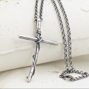 Christian Cross Necklace - Made of Sterling Silver - Sterling Silver Chain or Black cord - Handmade - For Women and Men