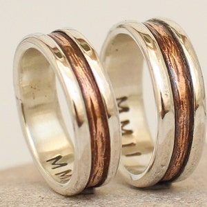 Wedding Ring Set Bagues de promesse personnalisées en argent sterling et cuivre Bandes de fiançailles image 3