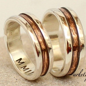 Wedding Ring Set Bagues de promesse personnalisées en argent sterling et cuivre Bandes de fiançailles image 1
