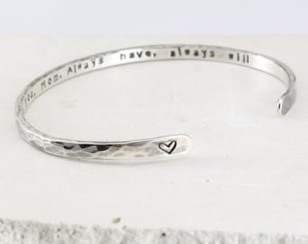 Personalized Sterling Silver bangle Bracelet, Sterling silver Cuff, Hammered Bangle, Custom Bracelet, Personalized Silver Bangle