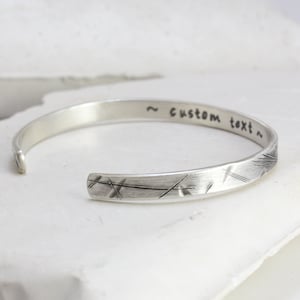 Cuff Bracelet for Men - Sterling Silver Bangle Bracelets for Women - Oxidized - Personalized Engraved Text - Hammered