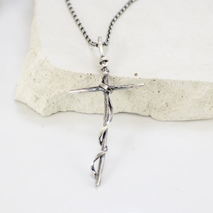 Silver Christian Cross Necklace, Made of Sterling Silver, Handmade,For Women, for Men, Christian Cross Jewelry, Long Silver Cross