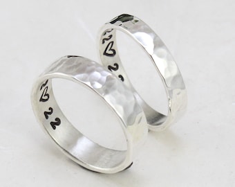 Alliances, Ensemble de deux, Bagues de mariage en argent sterling pour hommes et femmes, Texte gravé personnalisé à l’intérieur, Bagues de fiançailles