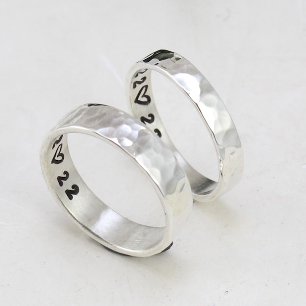 Alliances, Ensemble de deux, Bagues de mariage en argent sterling pour hommes et femmes, Texte gravé personnalisé à l’intérieur, Bagues de fiançailles