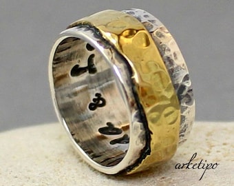 Personalized Ring of sterling silver and brass - Wedding Band - Men&#39;s / Women&#39;s Ring.. Custom Ring.. Couples Ring