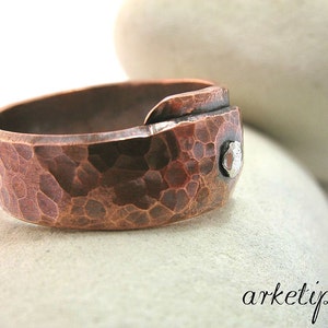 Personalized Copper Band - Hammered Rose Gold Ring - Men&#39;s Copper Ring -Women&#39;s Ring - Custom Men&#39;s Gift - Rustic Ring - Oxidized