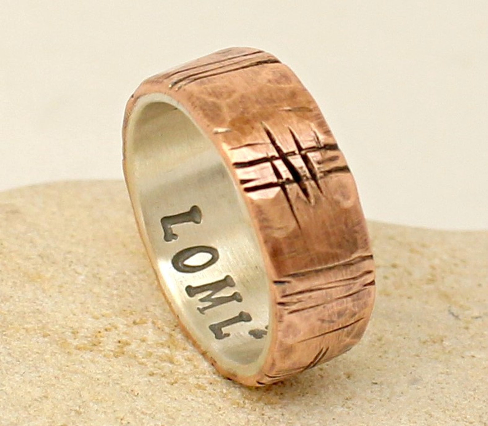 Personalized Wedding Band / Ring Sterling Silver and Copper | Etsy