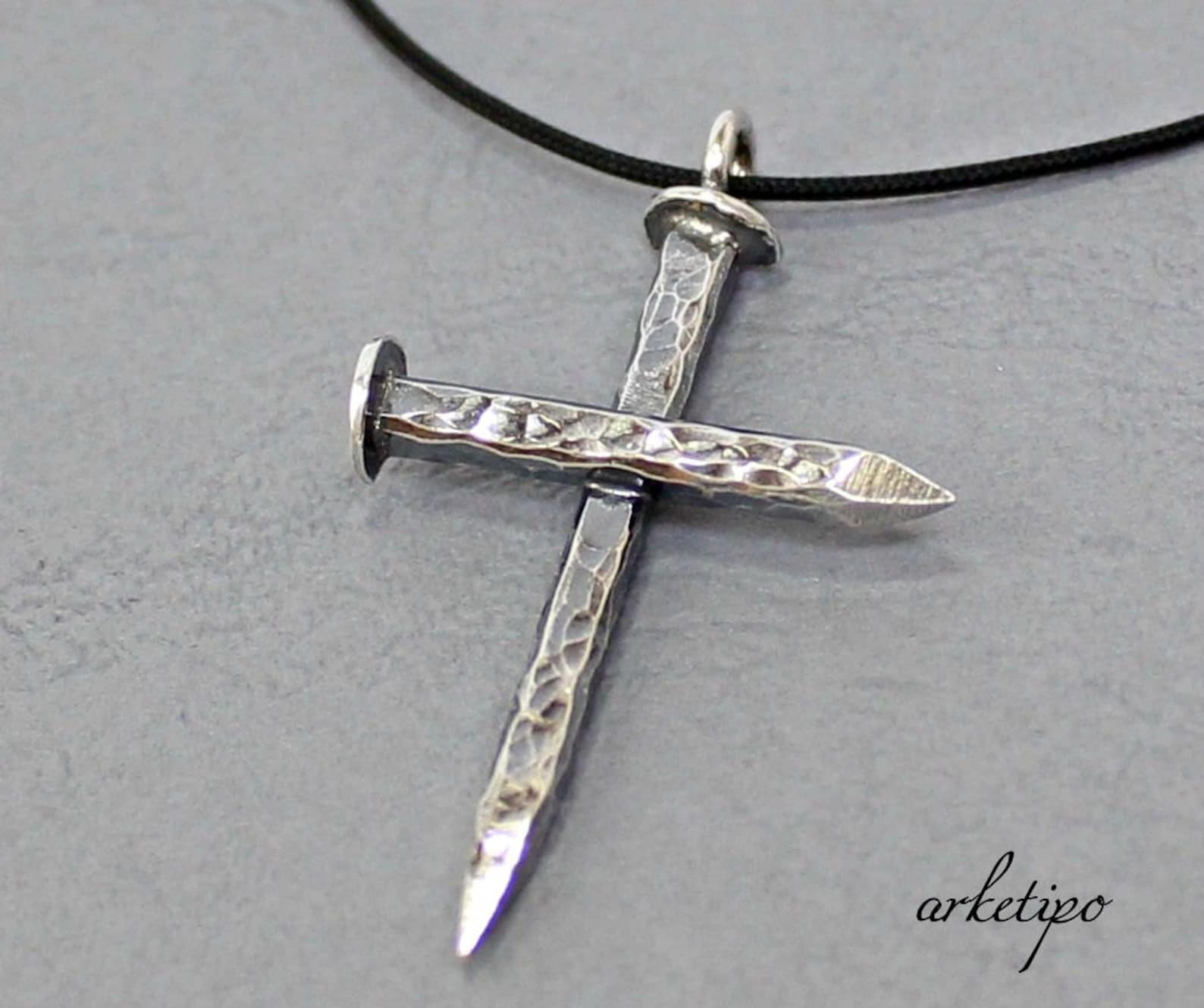 Sterling Silver Cross Necklace With Black Cord.. Handmade Etsy New
