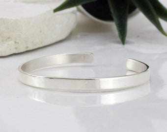 Personalized Silver Cuff Bracelet, Custom Engraved Text, Smooth or Hammered/ Oxidized/ Scratched, Sterling Silver,