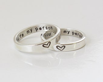 You are my person Rings - Sterling silver- Couple's Rings - Mother's Daughter's - Set of two personalized bands - Anniversary Gift