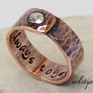 Anillo personalizado de cobre y plata de primera ley. Banda de bodas.. Anillo grabado.. Hombres / Mujeres