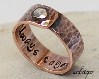 Personalized copper and sterling silver Ring.. Wedding Band.. Engraved Ring.. Men's / Women's