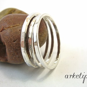 Stapelringar - Set med 3 handgjorda ringar i sterlingsilver - Midiringar - Bästa presenten
