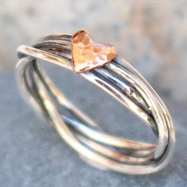 Sterling Silver Love Ring  -Copper heart - Anniversary Gift Ring  Love Ring Mothers Daughters Ring Gift for Her Ring for Her Handmade Ring