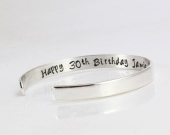 Birthday Gifts for Women, Girls, Men - Personalized Cuff Bracelet St.Silver - 18th years old, 20th, 30th, 40th, 50th, 60th, Custom Engraving