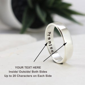 Sterling Silver Ring for Men, Women Hammered or Smooth Custom Engraving Mens Sterling Silver Ring Silver Band 5mm image 3