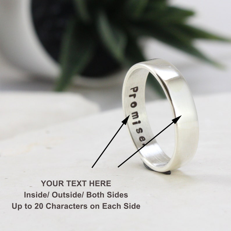 Sterling Silver Ring for Men, Women Hammered or Smooth Custom Engraving Mens Sterling Silver Ring Silver Band 5mm zdjęcie 3