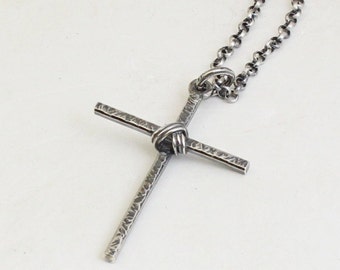 Christian Cross Necklace - Made of Sterling Silver - Black cord or Sterling Silver Chain - Handmade - For Women and Men