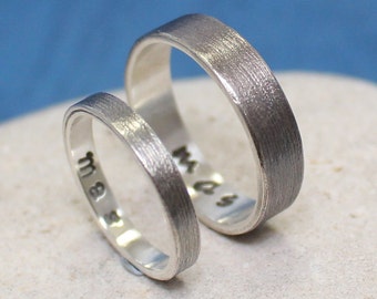 Personalized Sterling Silver Couples Ring Set - Wedding Bands - Engagement Rings - Handmade - Oxidized - Engraved