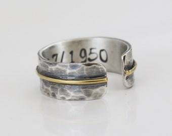 Anello regolabile in argento Sterling-martellato handmade-banda maschile-anello della donna-Arketipo gioielli