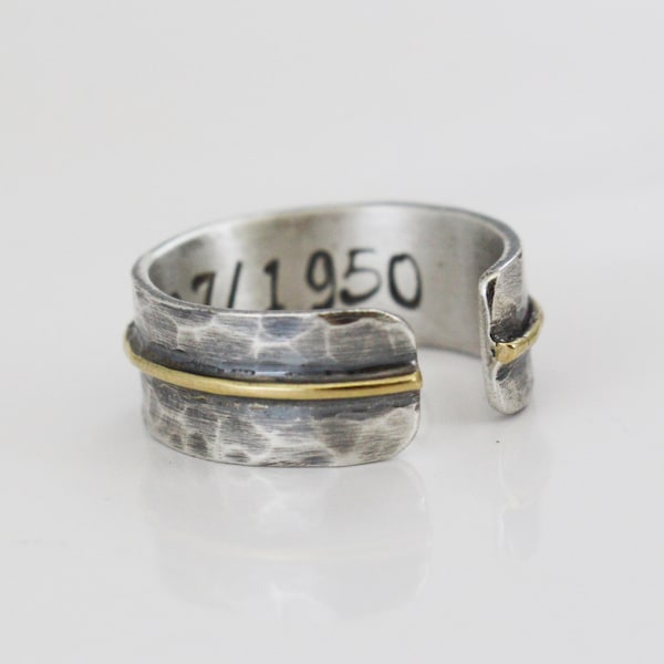 Verstelbare Sterling zilveren ring-gehamerd hand gemaakt-mannen band-dames ring-Arketipo Jewelry