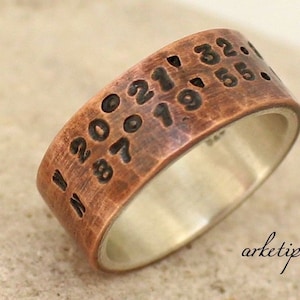 Rose Gold Coordinates Ring -GPS Band - Longitude Latitude - Personalized - Copper and Sterling Silver Ring - Handmade Ring-  Rose Gold Color