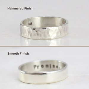 Sterling Silver Ring for Men, Women Hammered or Smooth Custom Engraving Mens Sterling Silver Ring Silver Band 5mm image 2
