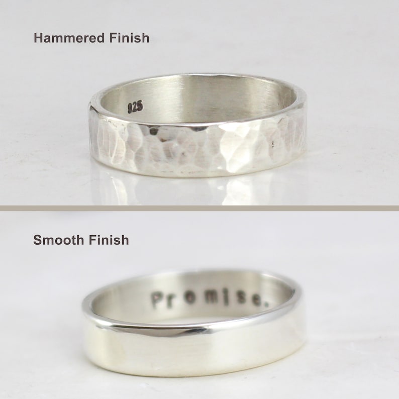 Sterling Silver Ring for Men, Women Hammered or Smooth Custom Engraving Mens Sterling Silver Ring Silver Band 5mm image 2