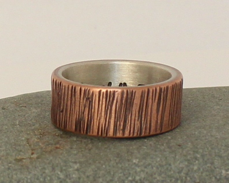 Hammered Rose Gold Men/'s Ring Band for men Handmade Band Custom Inside Made of Copper and Sterling Silver