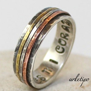 Personalized sterling silver Ring.. Wedding Band.. Custom Silver Ring.. Sterling silver brass and copper Ring.. Mens / womens Band..