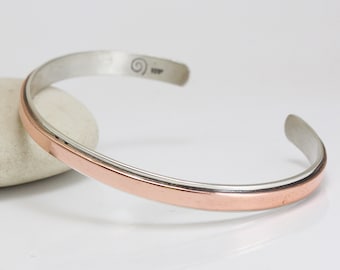 Sterling Silver and Copper Cuff Bracelet - Personalized - Custom Engraving Inside/ Outside - Men's/ Women's Bracelet - Handmade