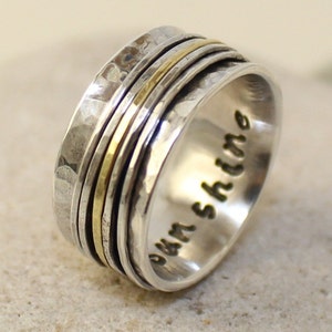 Personalized Handmade hammered sterling silver Ring.. Choose words - numbers you want to be stamped inside..