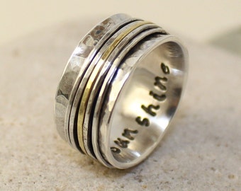 Personalized Handmade hammered sterling silver Ring.. Choose words - numbers you want to be stamped inside..