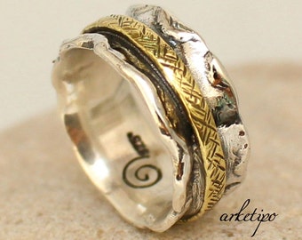 Personalized Ring of sterling silver and brass - Wedding Band - Men&#39;s / Women&#39;s Ring.. Custom Ring.. Couples Ring