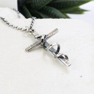 Silver Christian Cross Necklace - Cross Pendant- Sterling Silver Christian Jewelry- Handmade - For Women, For Men, Baptism Cross Gift