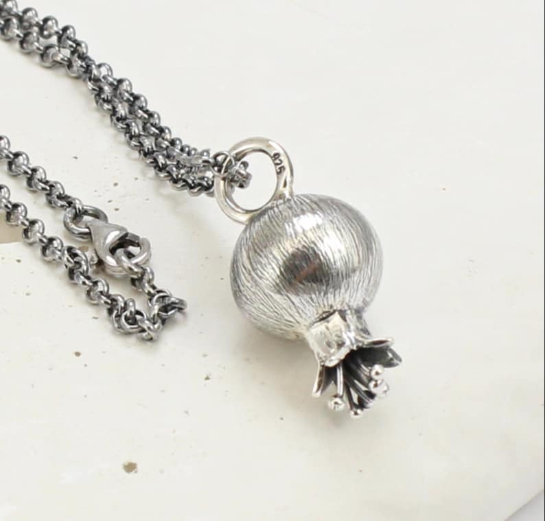 Handmade Pomegranate Necklace of sterling silver with sterling silver chain adjustable. image 3