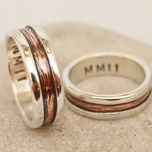 Wedding Ring Set Bagues de promesse personnalisées en argent sterling et cuivre Bandes de fiançailles image 4